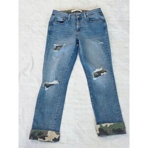 Gap 1969 Best Girlfriend Jeans Women 26R Blue Camo‎ Cuff Distressed